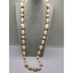 Vintage Ivory Celluloid Style Bead Necklace UV Reactive Mid Century Jewelry